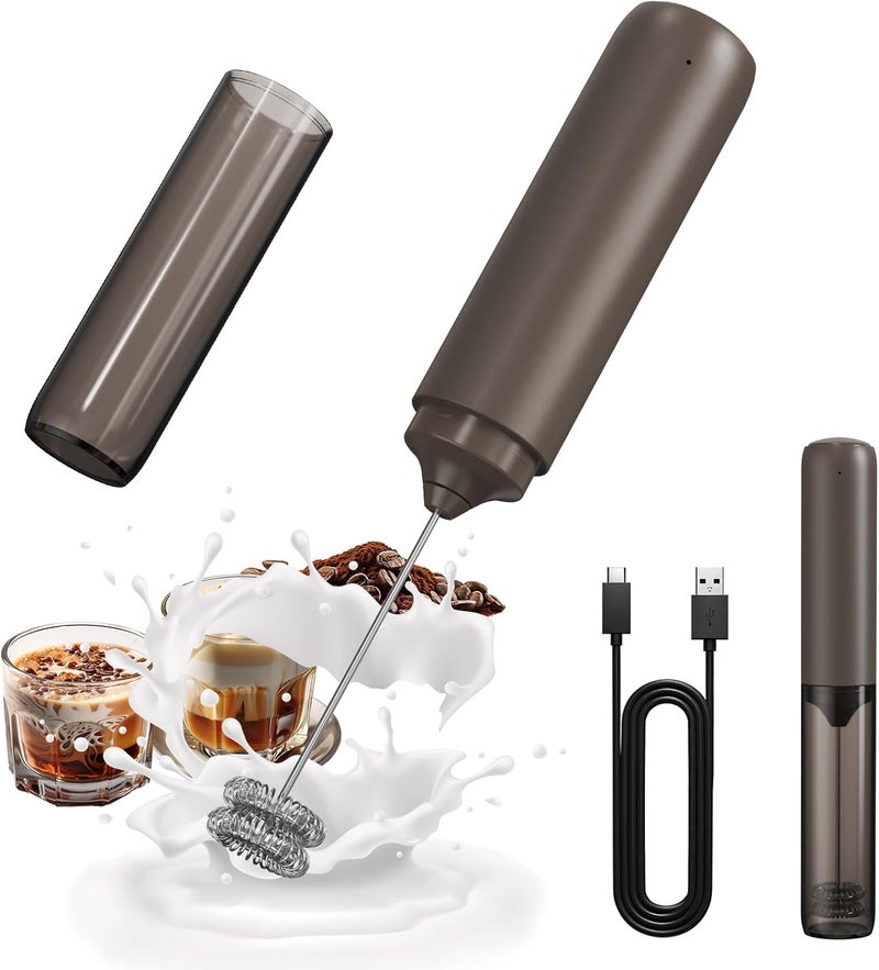 CircleJoy Portable Rechargeable Milk Frother Hanheld, Dual Spring Whisk Electric Coffee Frother Wand Drink Mixer for Matcha Lattes Cappuccino, Kitchen Gifts, Brown - Image 1